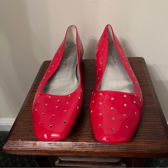 Vintage Steven by Steve Madden Red Polka Dot Cut Out Ballet Flats - Picture 2 of 7
